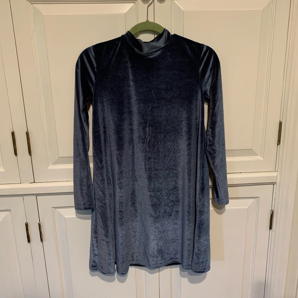Forever 21 Dusty Blue Velvet Mock Neck Dress